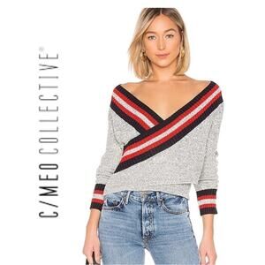 C/Meo Collective Collegiate Preppy Academia Crossover Knit Wrap Sweater, M